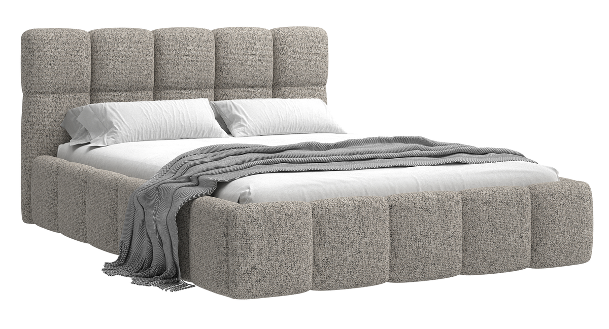 Lit tapissé 140x200 cm Cloudy avec rangement, tissage beige foncé, cadre métallique