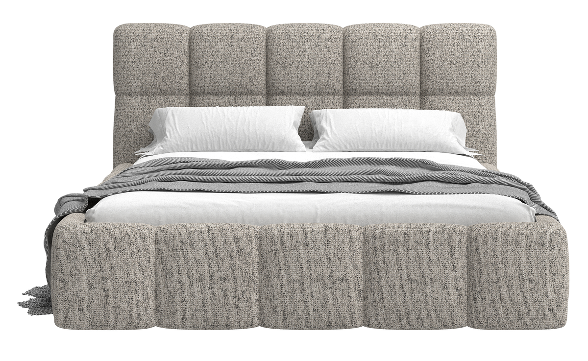 Lit tapissé 140x200 cm Cloudy beige foncé tressé cadre en bois