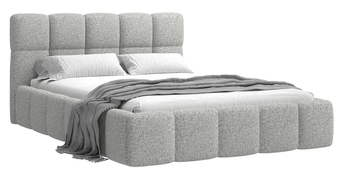 Lit tapissé 160x200 cm Cloudy avec rangement, tissage gris clair, cadre métallique