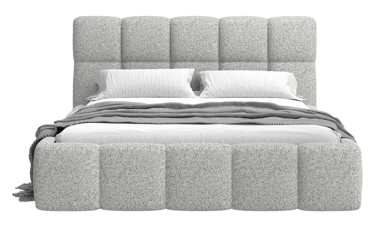Lit tapissé 160x200 cm Cloudy avec rangement, tissage gris clair, cadre métallique