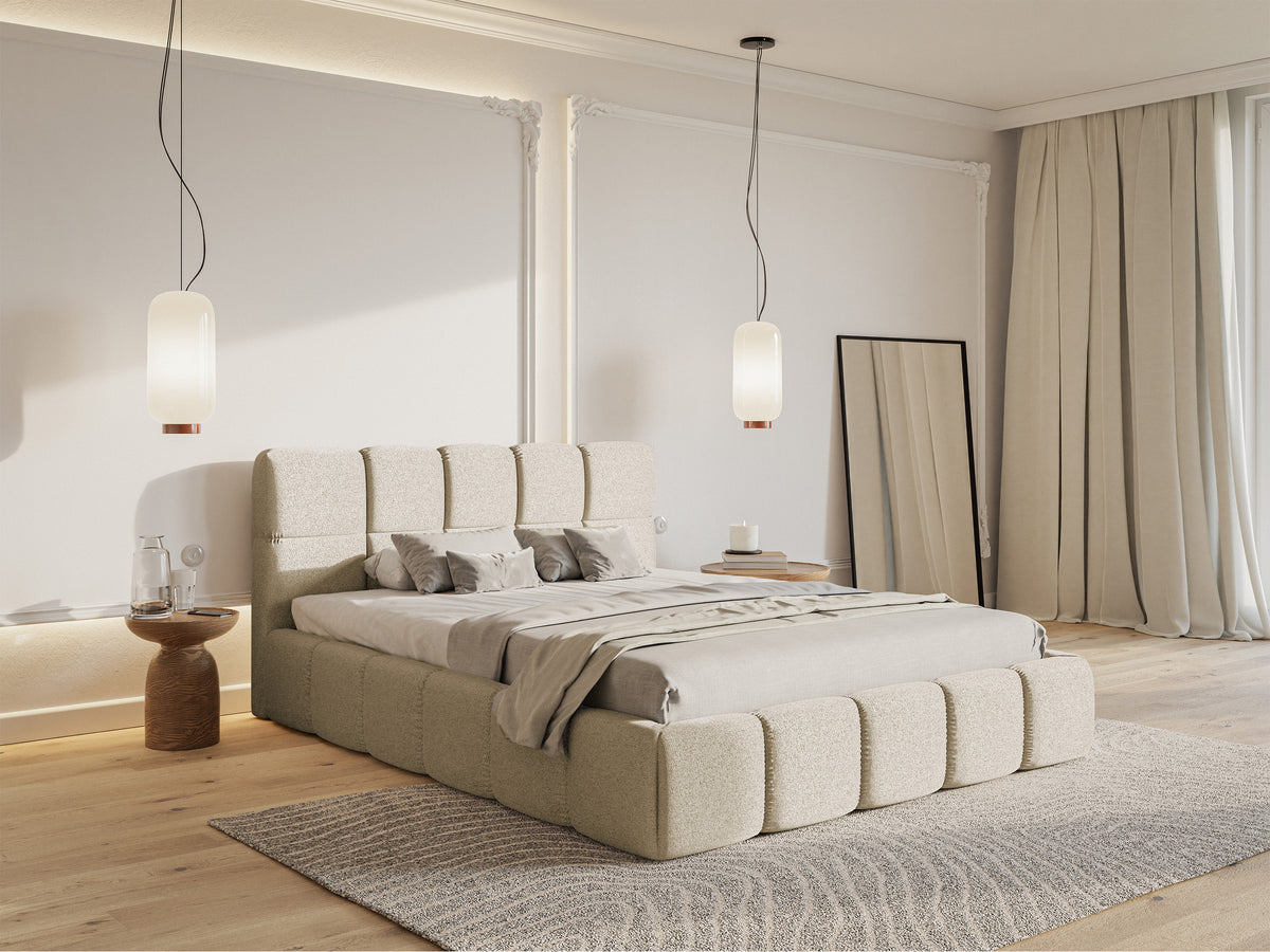 Polsterbett 160x200 cm Cloudy hellbeige Chenille wasserabweisend