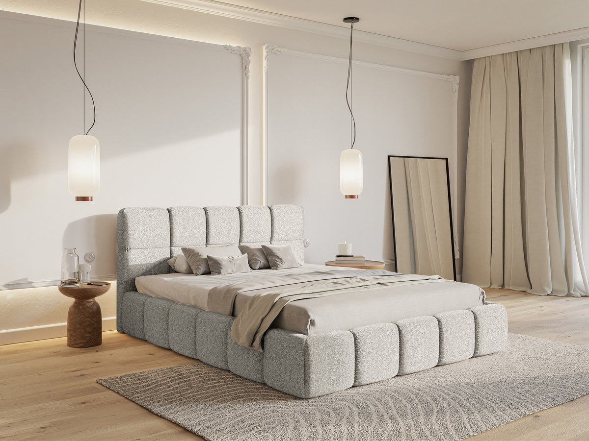 Gepolstertes Bett 160x200 cm Cloudy hellgrauer hydrophober Chenillestoff