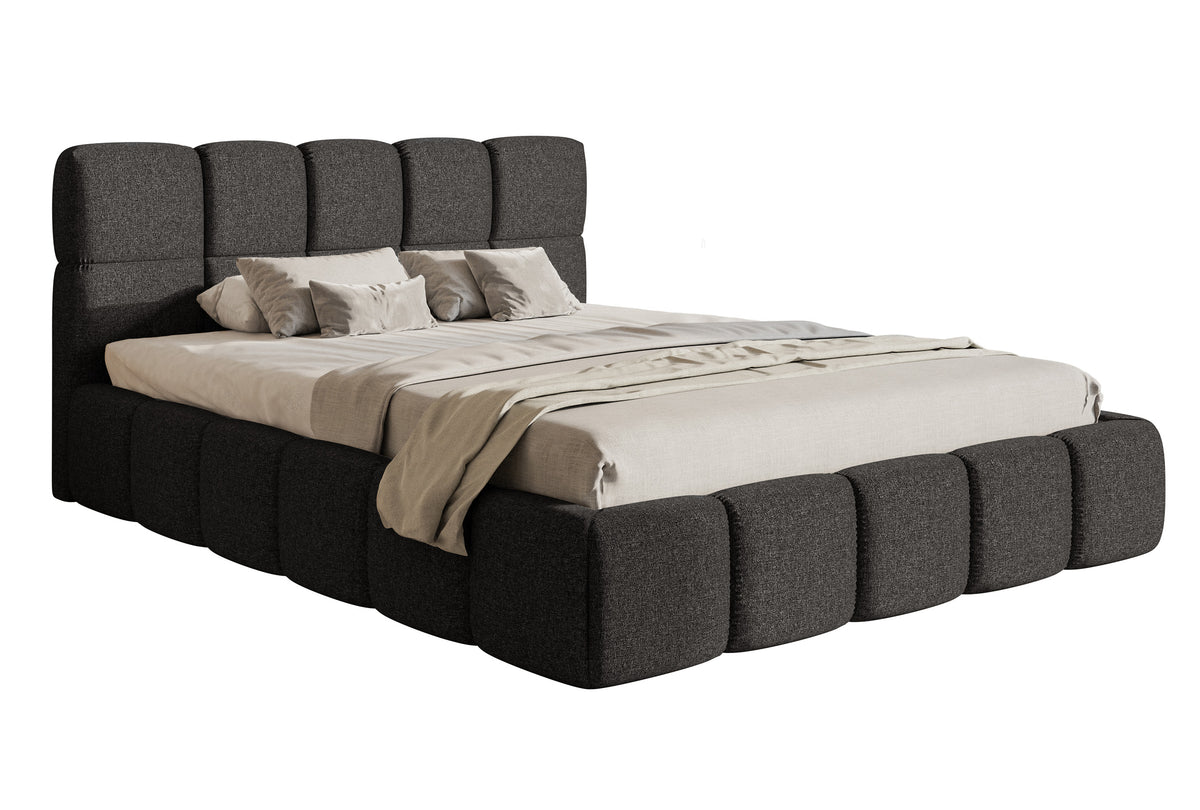 Polsterbett 180x200 cm Cloudy mit Stauraum, grafitfarbener hydrophober Chenillestoff