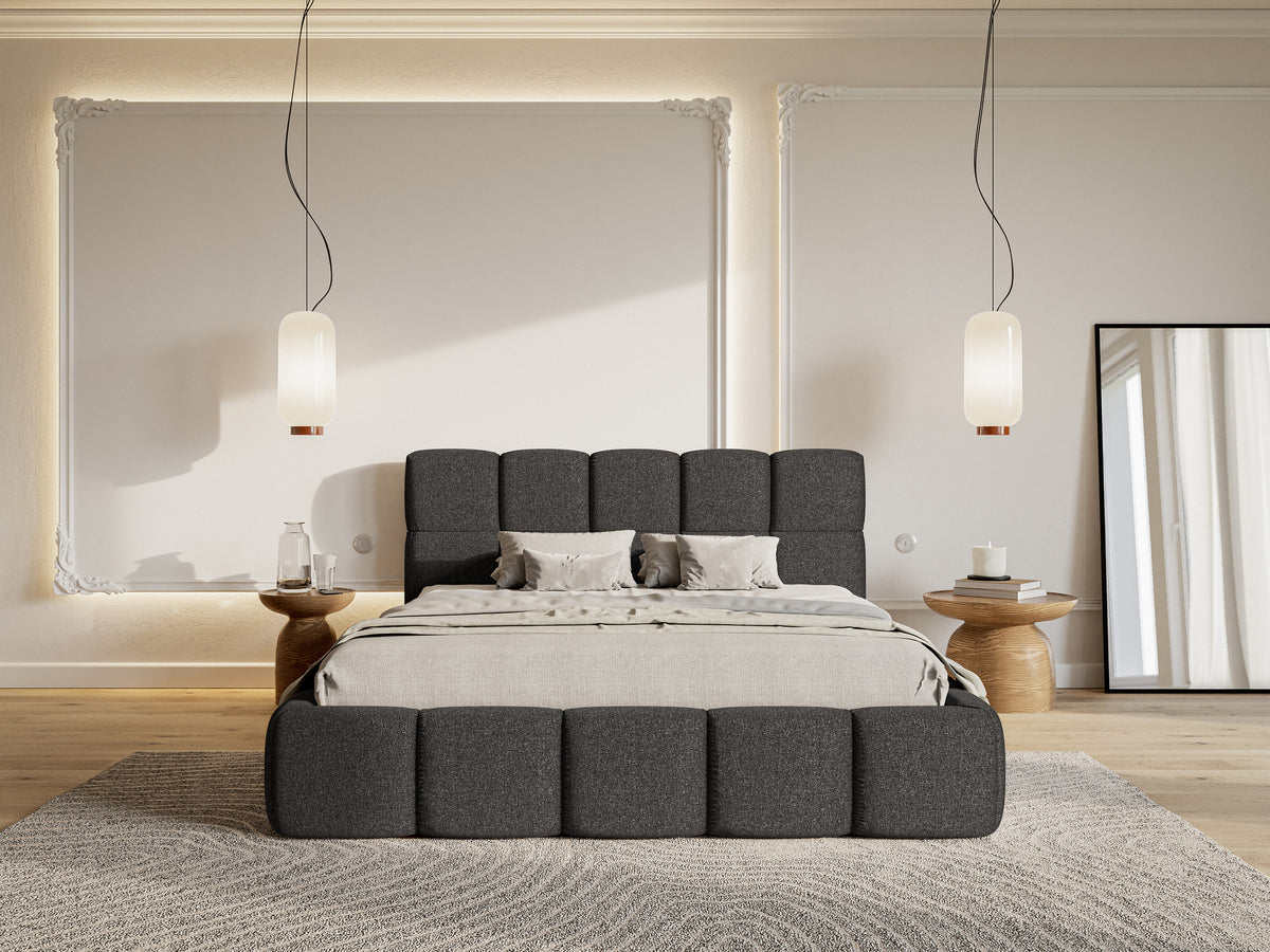 Gepolstertes Bett 200x200 cm Cloudy mit Stauraum, graphitfarben, hydrophober Chenillestoff