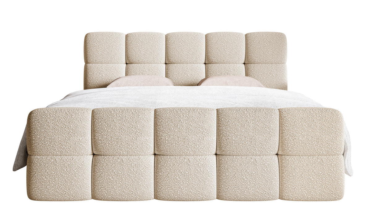 Kontinentalbett 160x200 cm Cloudy mit Stauraum und Topper, hellbeiges Bouclé