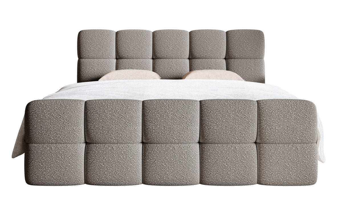 Lit continental 180x200 cm Cloudy avec rangements et surmatelas en boucle gris