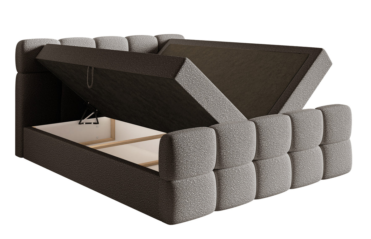Lit continental 180x200 cm Cloudy avec rangements et surmatelas en boucle gris