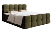 Kontinentales Bett 140x200 cm Cloudy mit Stauraum und Topper, olivfarbenes Bouclé