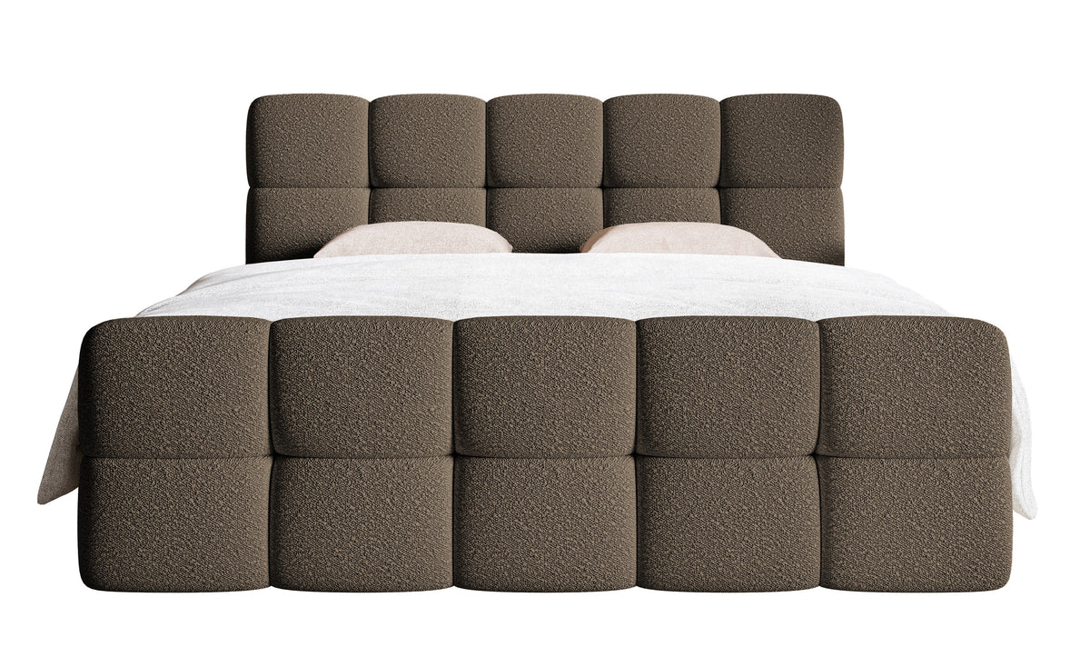 Kontinentalbett 160x200 cm Cloudy mit Stauraum und Topper, braunes Bouclé