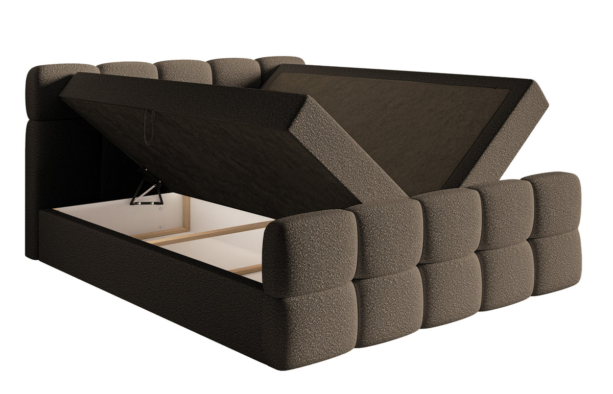 Kontinentalbett 160x200 cm Cloudy mit Stauraum und Topper, braunes Bouclé
