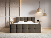 Lit continental 180x200 cm Cloudy avec rangements et surmatelas, bouclé marron
