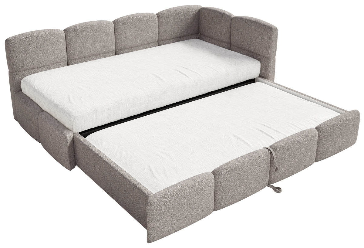 Lit gigogne 90x200 cm Cloudy à droite avec matelas en bouclé gris clair