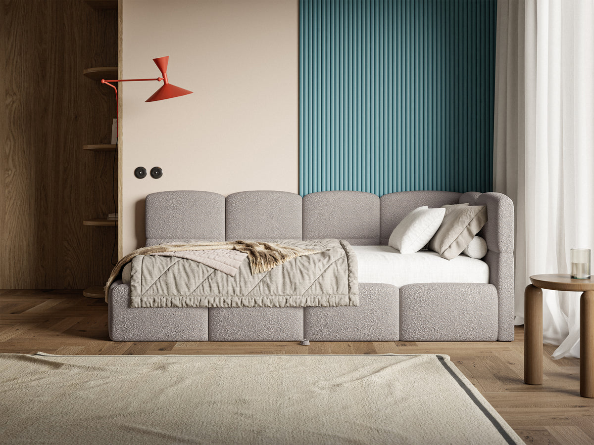 Lit gigogne 90x200 cm Cloudy à droite avec matelas en bouclé gris clair