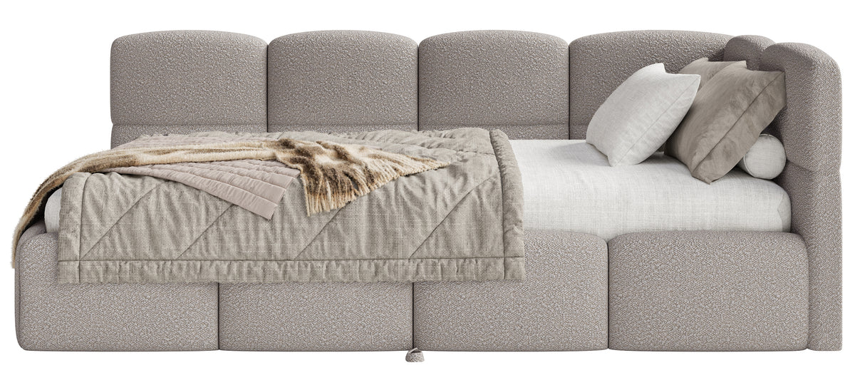 Lit gigogne 90x200 cm Cloudy à droite avec matelas en bouclé gris clair