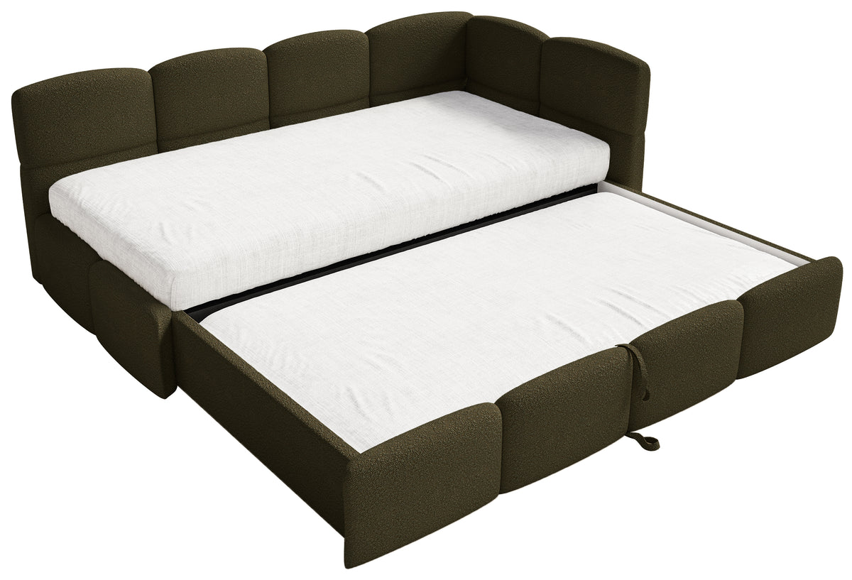 Lit junior 90x200 cm Cloudy tiroir droit avec matelas bouclé olive