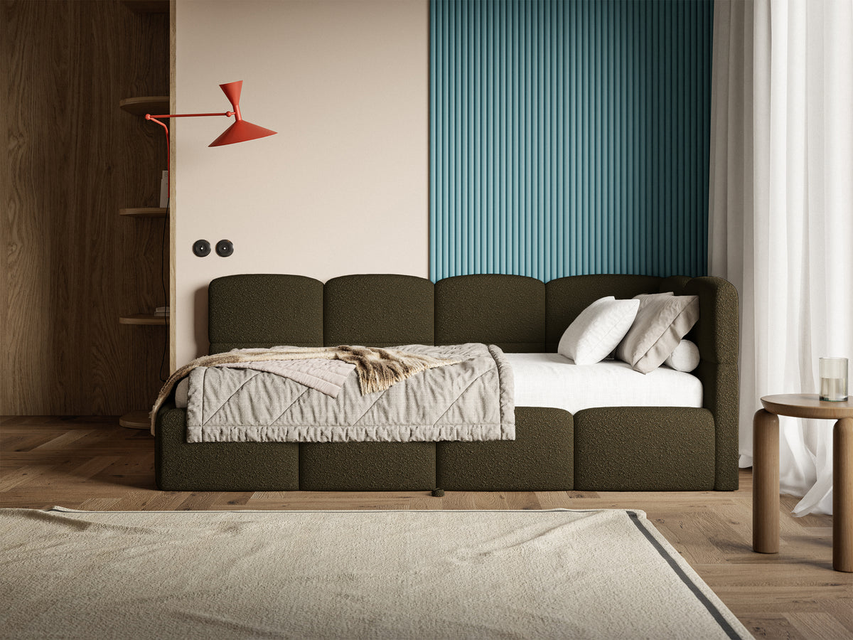 Lit junior 90x200 cm Cloudy tiroir droit avec matelas bouclé olive