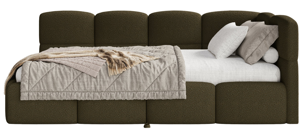 Lit junior 90x200 cm Cloudy tiroir droit avec matelas bouclé olive