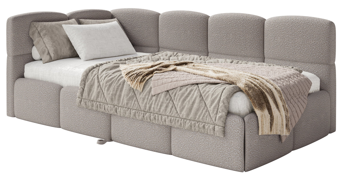 Lit pour adolescent 90x200 cm Cloudy escamotable gauche avec matelas en boucle gris clair