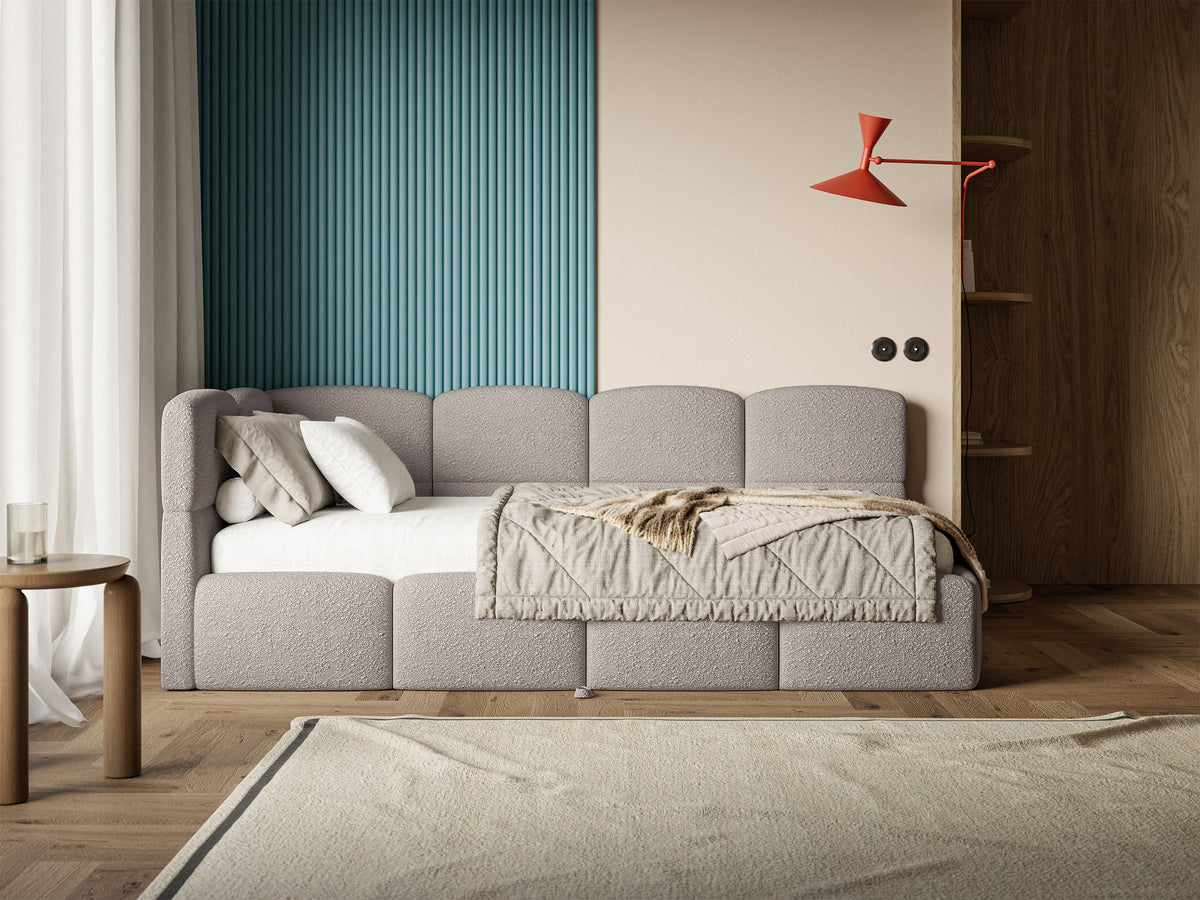 Lit pour adolescent 90x200 cm Cloudy escamotable gauche avec matelas en boucle gris clair