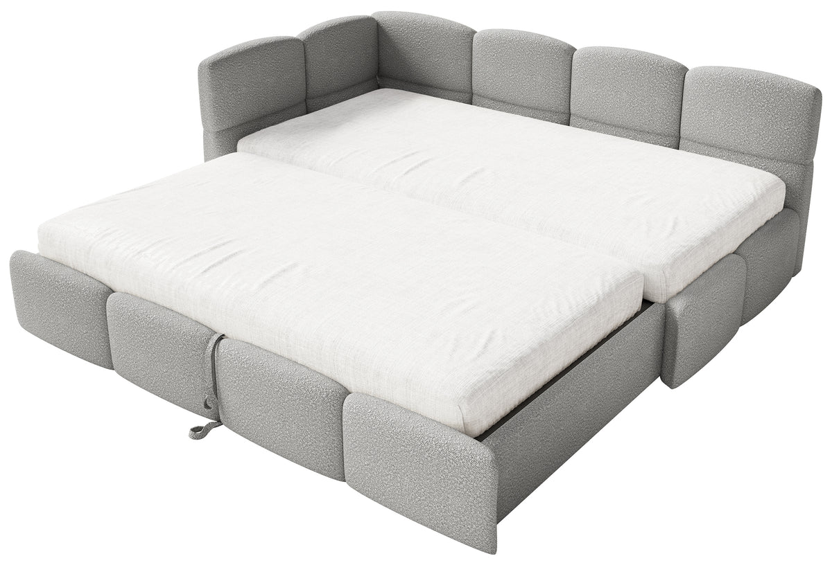 Lit junior 90x200 cm Cloudy avec tiroir coulissant gauche et matelas, bouclé gris
