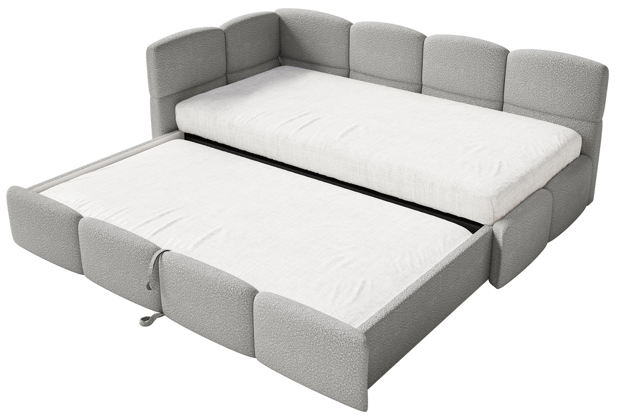 Lit junior 90x200 cm Cloudy avec tiroir coulissant gauche et matelas, bouclé gris