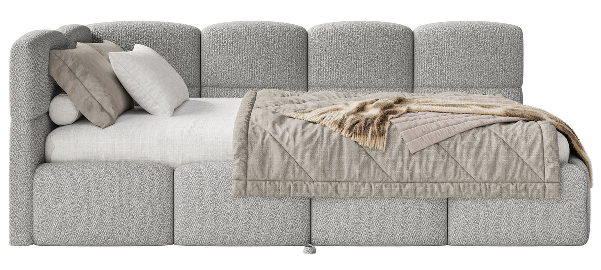 Lit junior 90x200 cm Cloudy avec tiroir coulissant gauche et matelas, bouclé gris
