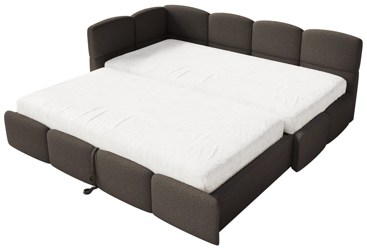 Lit pour adolescent 90x200 cm Cloudy avec tiroir coulissant à gauche, matelas inclus, bouclé marron