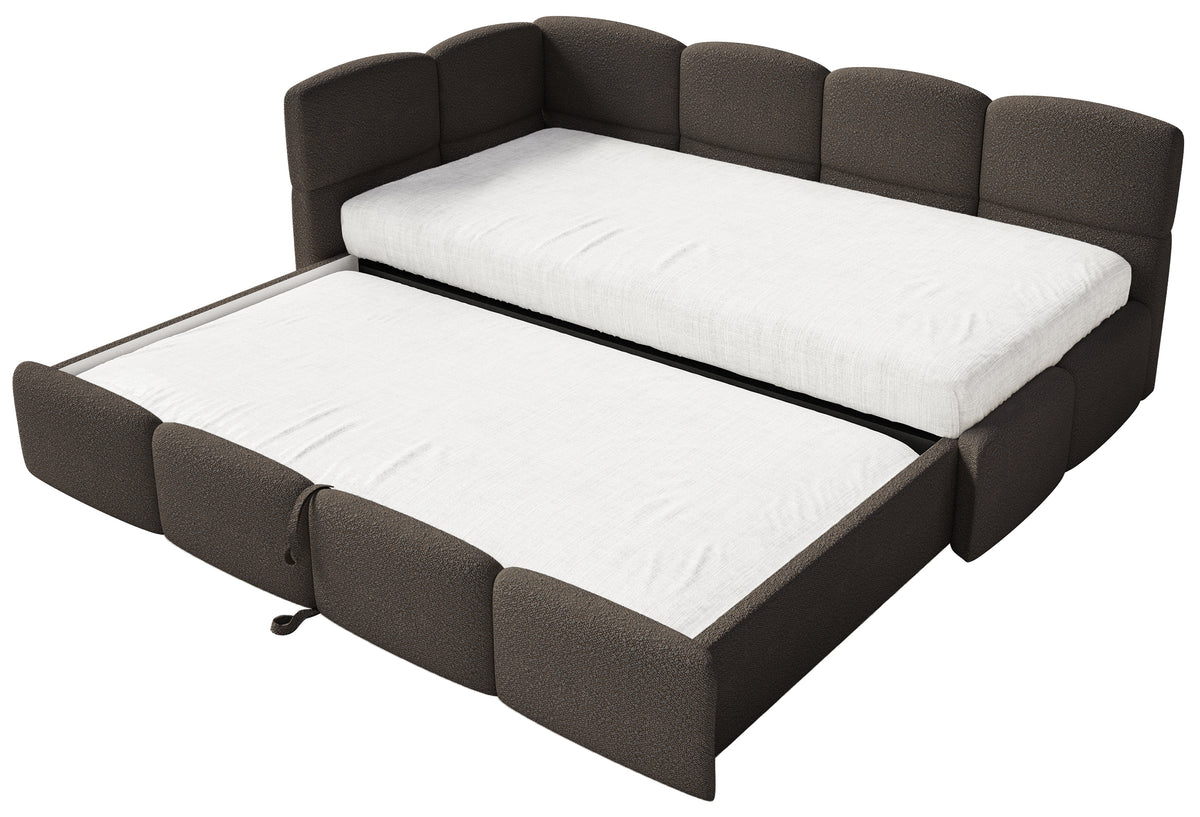 Lit pour adolescent 90x200 cm Cloudy avec tiroir coulissant à gauche, matelas inclus, bouclé marron