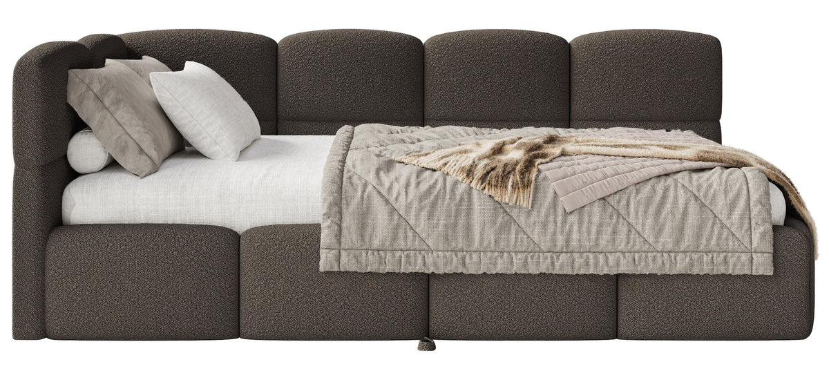 Lit pour adolescent 90x200 cm Cloudy avec tiroir coulissant à gauche, matelas inclus, bouclé marron
