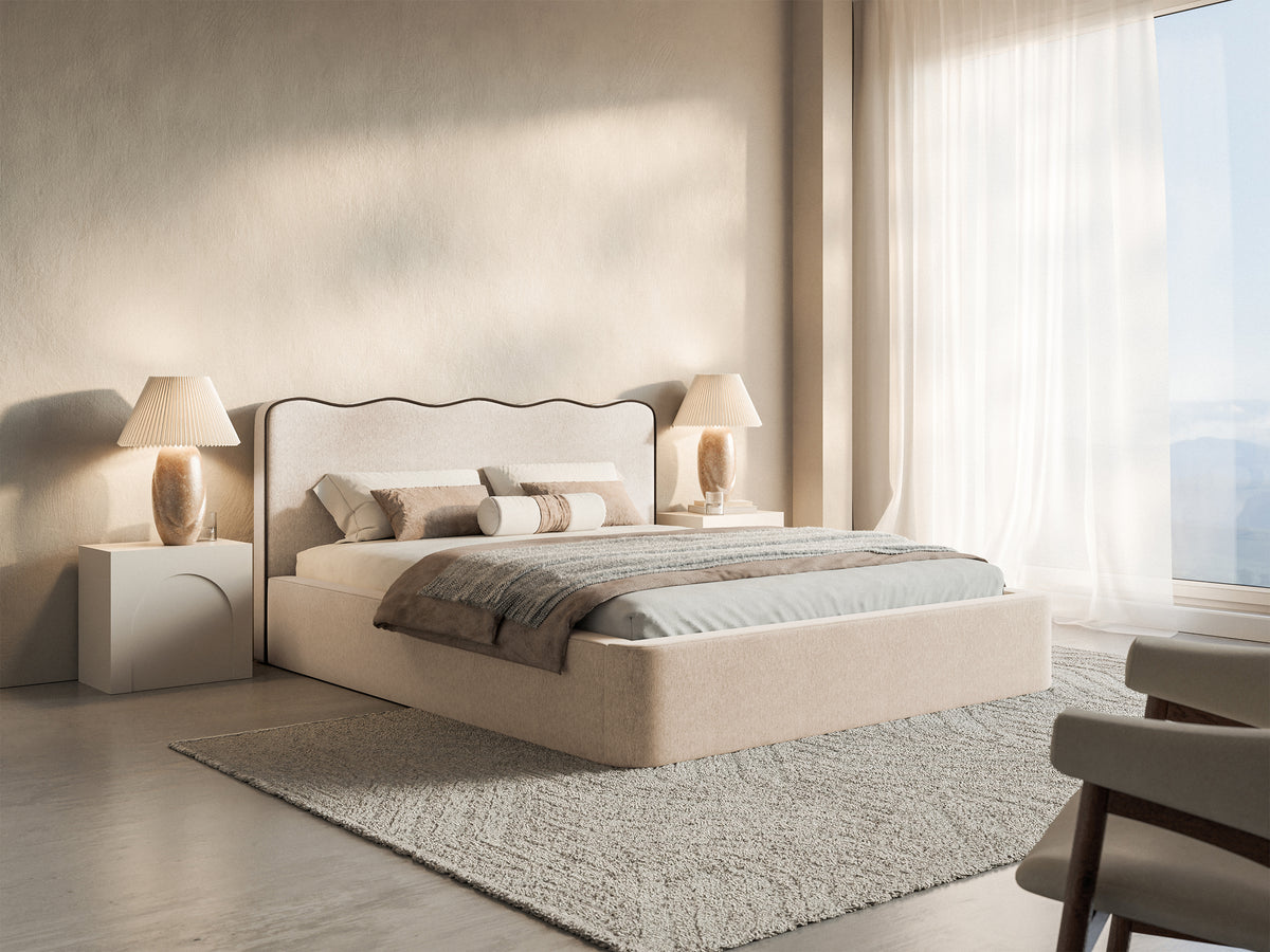 Gepolstertes Bett 160x200 cm Duney hellbeige Geflecht