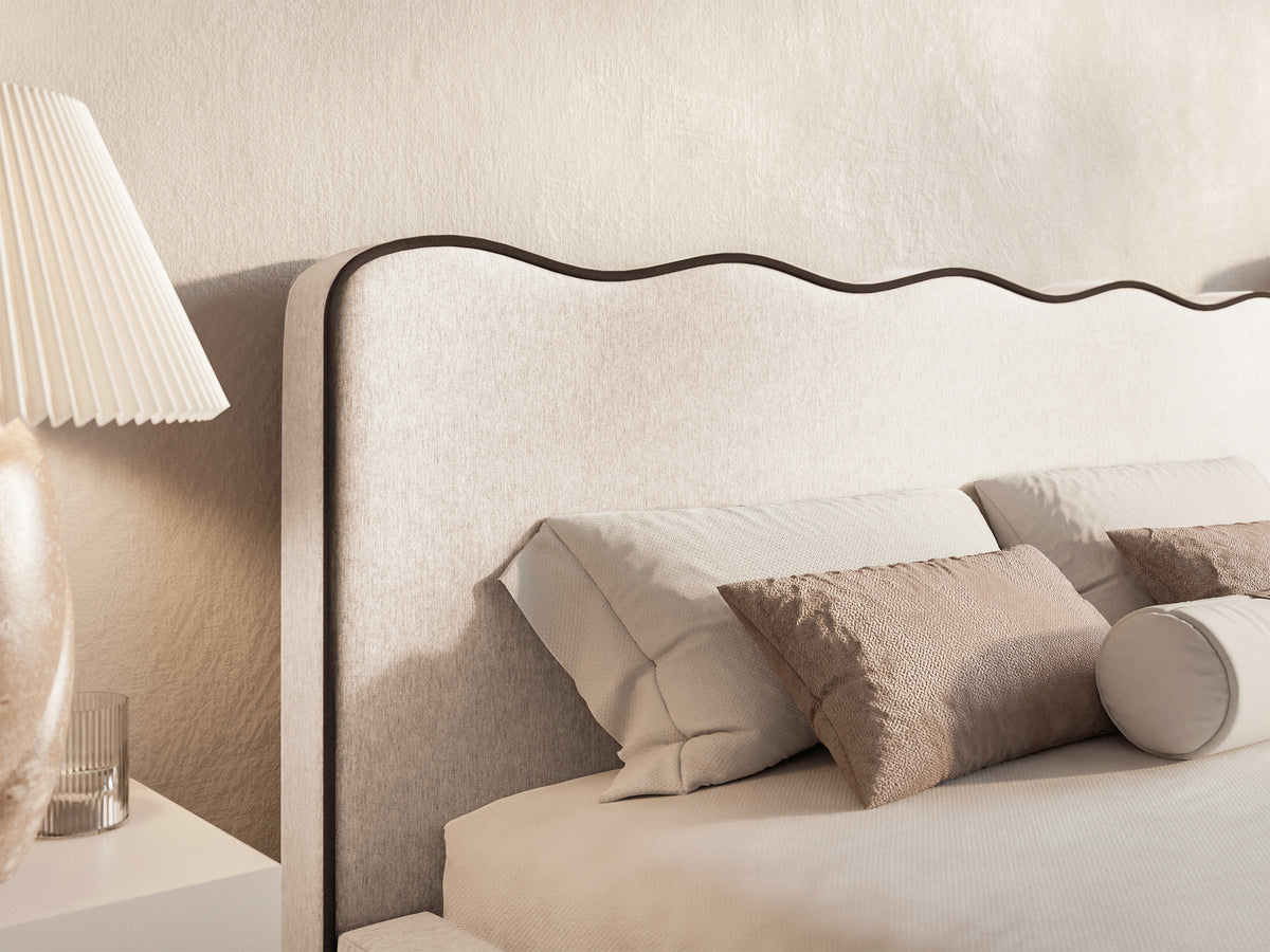 Gepolstertes Bett 160x200 cm Duney hellbeige Geflecht