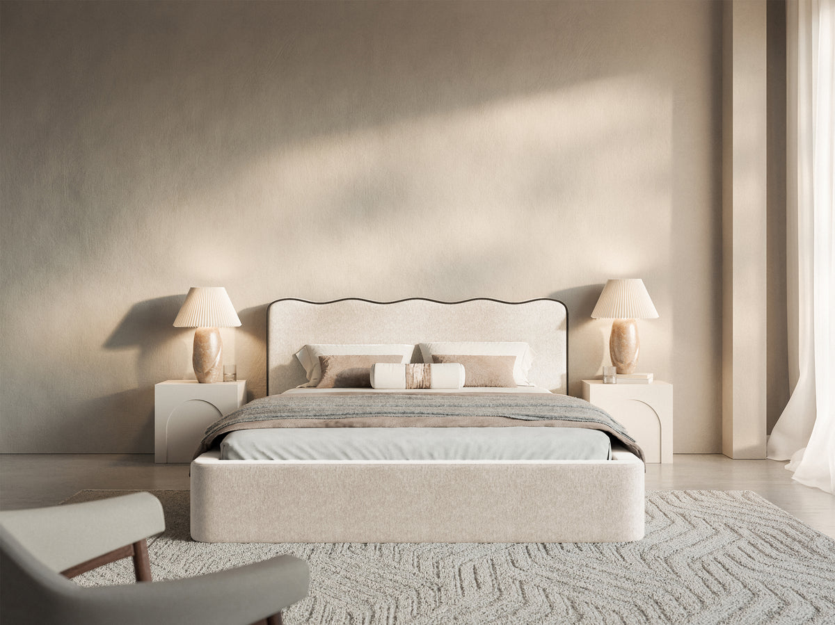 Gepolstertes Bett 160x200 cm Duney hellbeige Geflecht