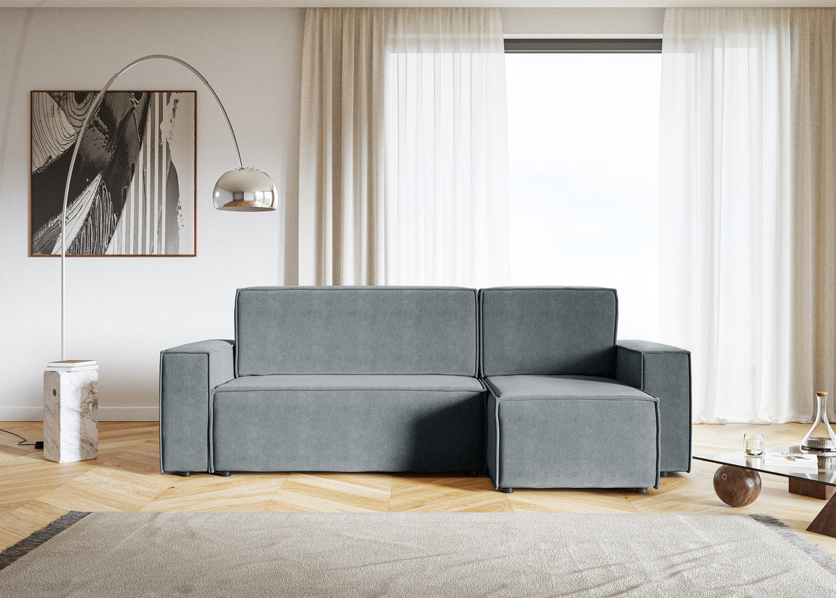 Ecksofa mit Schlaffunktion Copertino, L-förmig, mit Stauraum, universell, grau, hydrophobes Samtgewebe