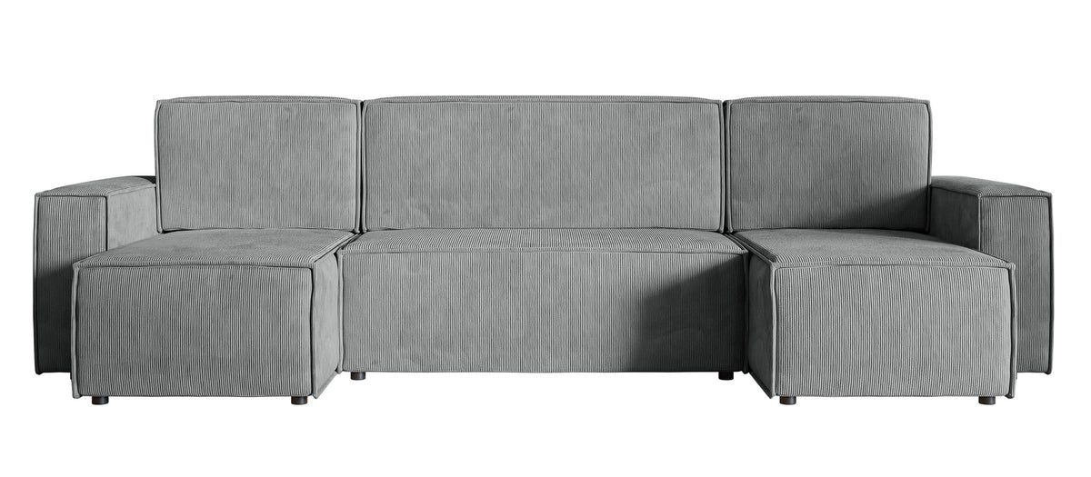 Canapé d’angle convertible Copertino en U avec coffre, universel, velours côtelé gris clair