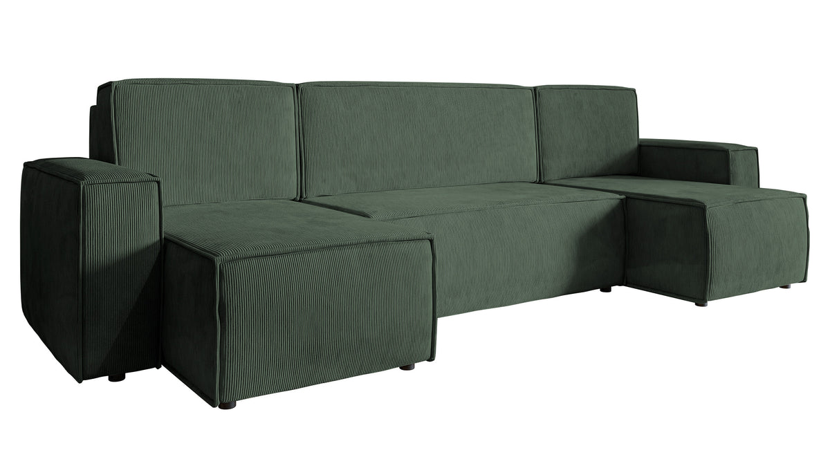 Ecksofa mit Schlaffunktion Copertino U-förmig mit Stauraum, universell, grün, Cord