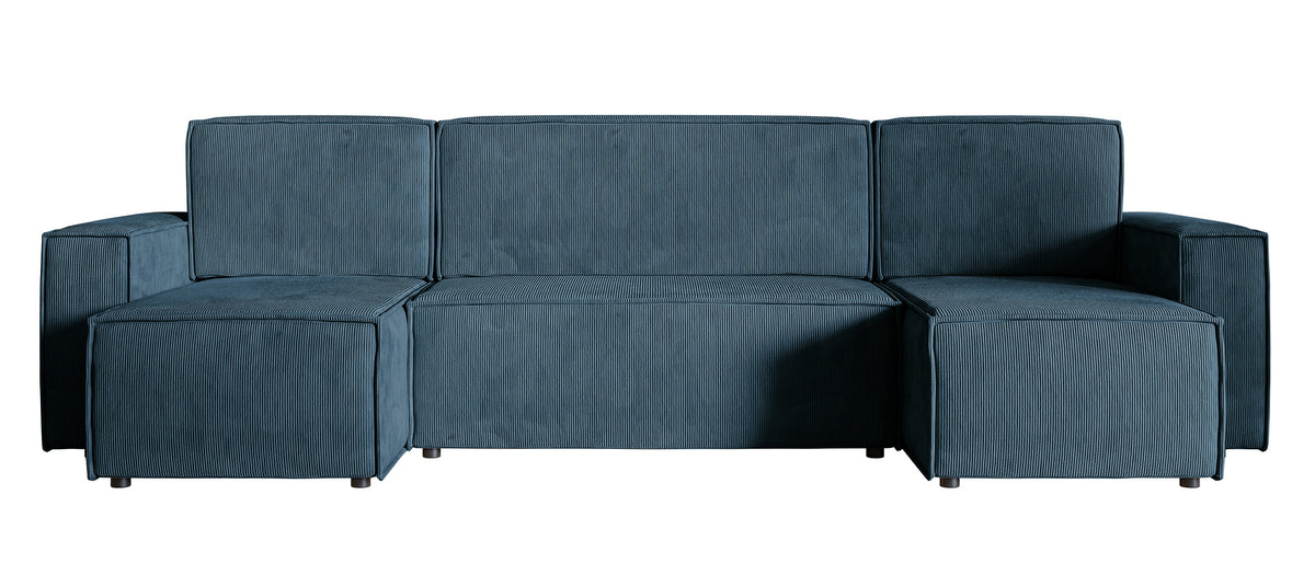 Ecksofa mit Schlaffunktion Copertino U-förmig mit Stauraum, universell, marineblauer Cordstoff
