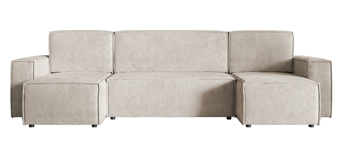 U-förmige Eckcouch Copertino mit Schlafunktion und Stauraum, universell beige Cordstoff