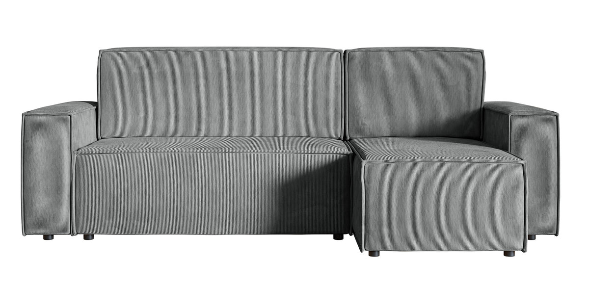 Ecksofa mit Schlaffunktion Copertino, L-förmig, mit Stauraum, universell, grauer Cord