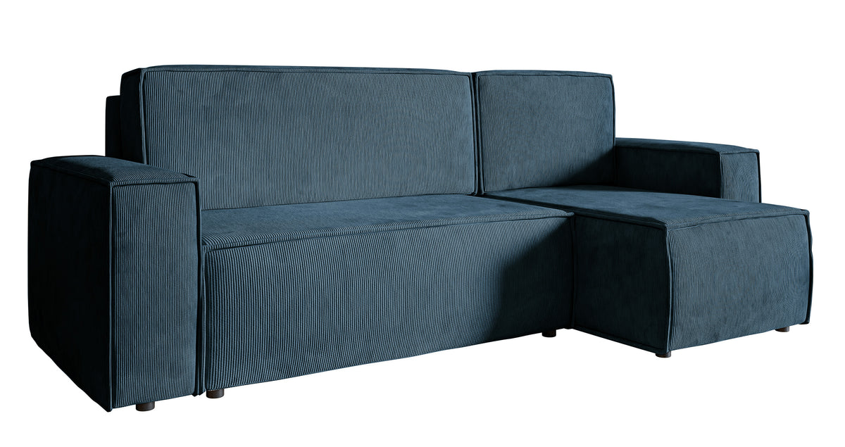 Ecksofa mit Schlaffunktion Copertino, L-förmig, mit Stauraum, universell, dunkelblauer Cordstoff