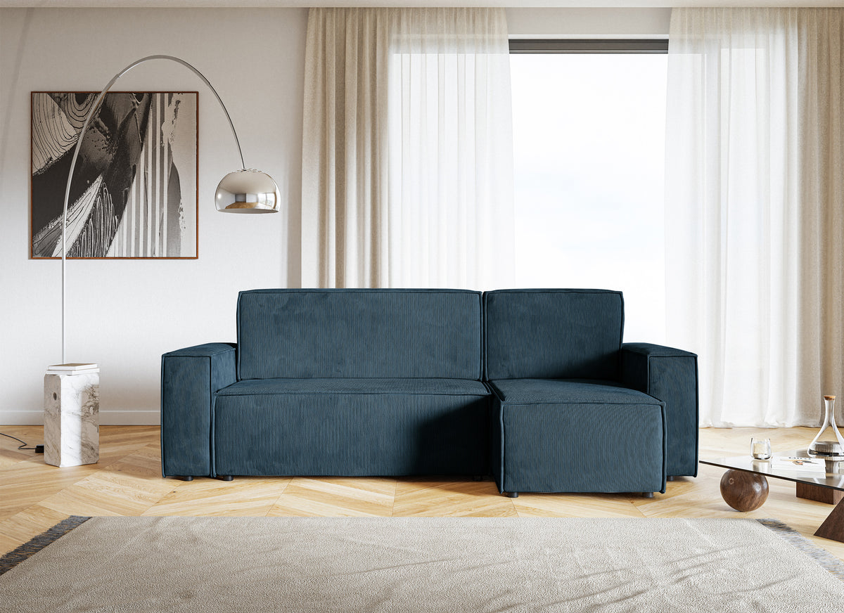 Ecksofa mit Schlaffunktion Copertino, L-förmig, mit Stauraum, universell, dunkelblauer Cordstoff