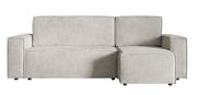 Canapé d'angle convertible Copertino en L avec coffre de rangement, velours côtelé sable universel