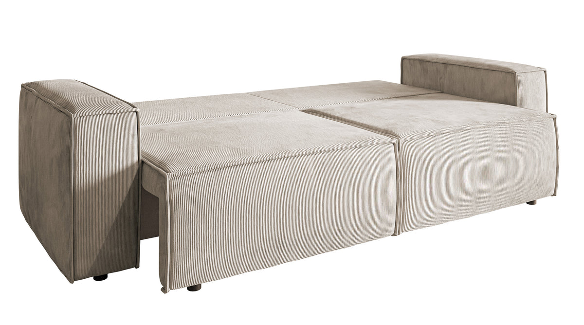 Canapé convertible 3 places Copertino beige en velours côtelé