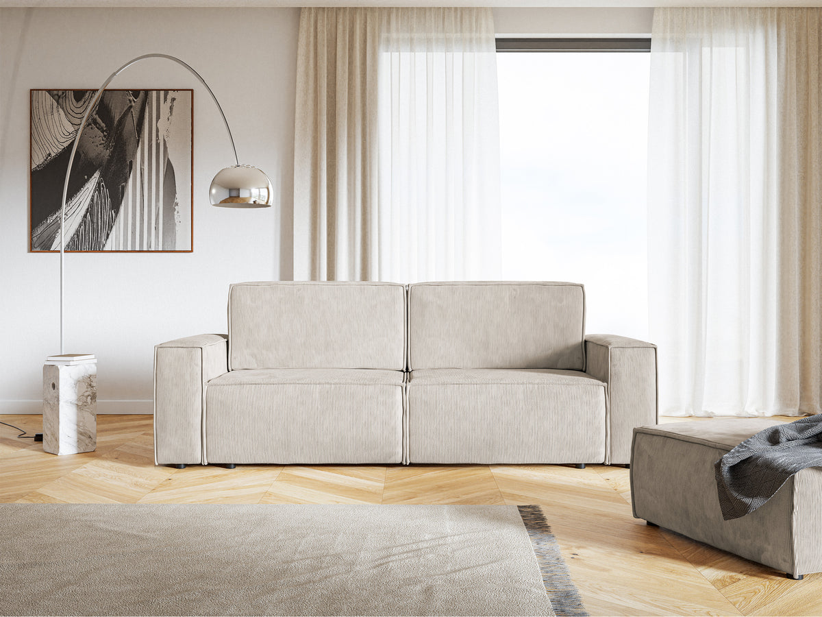 Canapé convertible 3 places Copertino beige en velours côtelé