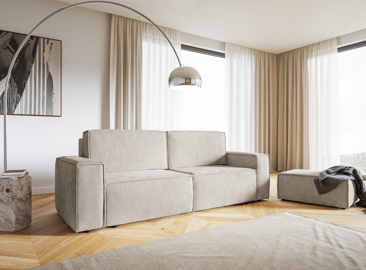 Canapé convertible 3 places Copertino beige en velours côtelé