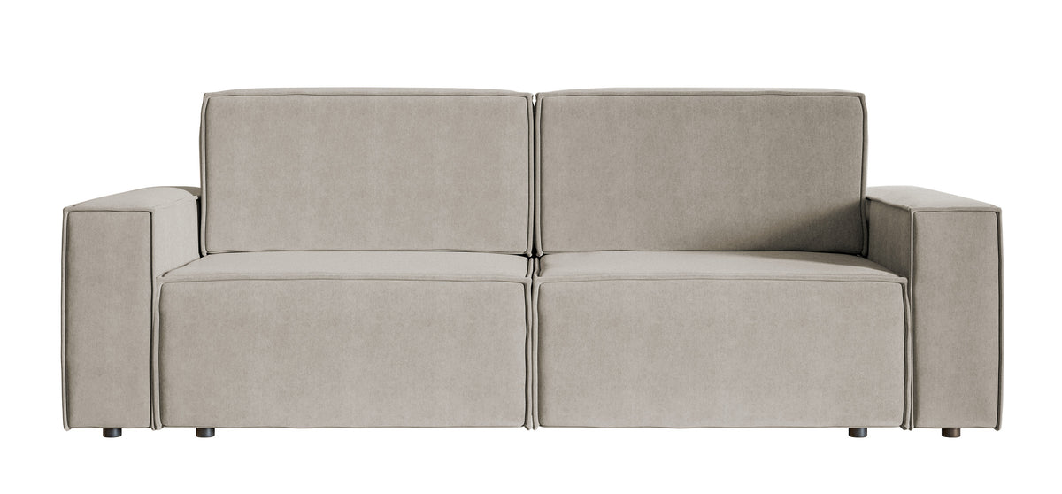 Dreisitziges Schlafsofa Copertino in Grau-Beige, wasserabweisender Samtstoff