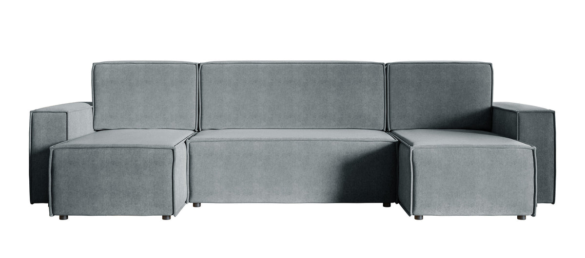 Canapé d'angle convertible Copertino en U avec coffre, universel, velours hydrofuge gris
