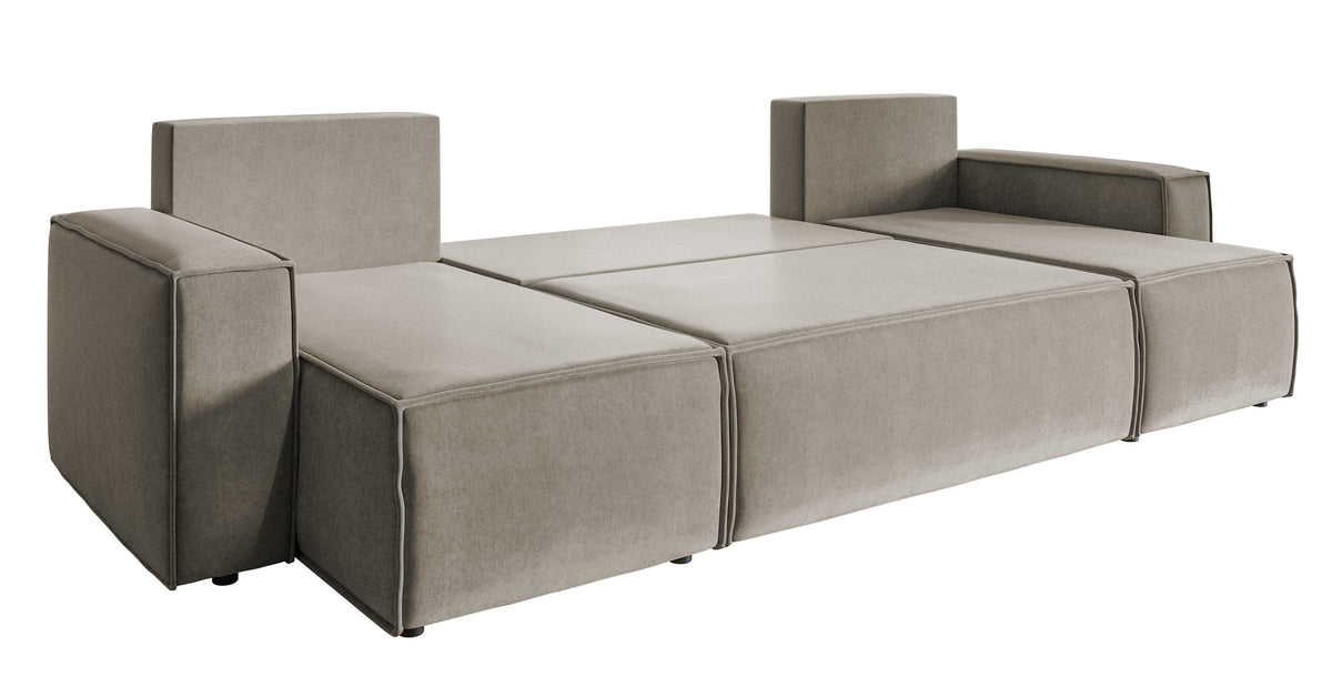 Ecksofa mit Schlaffunktion Copertino U-förmig mit Stauraum, universell, grau-beiger hydrophober Samtstoff