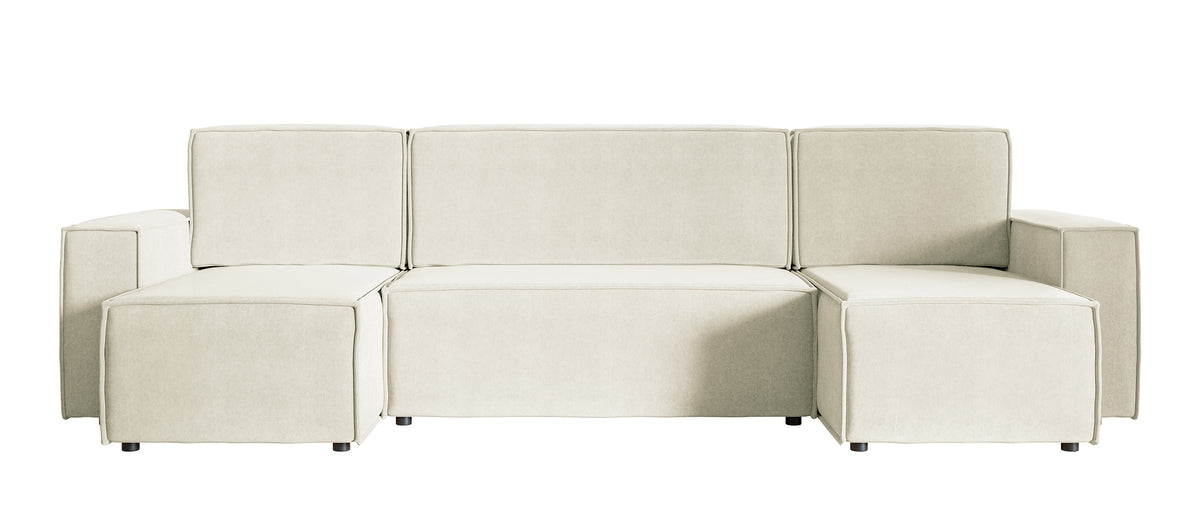 Ecksofa mit Schlaffunktion Copertino U-förmig mit Stauraum, universell, cremefarben, wasserabweisender Samt