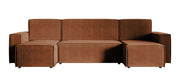 Canapé d'angle convertible Copertino en U avec coffre, universel, velours hydrofuge cuivre