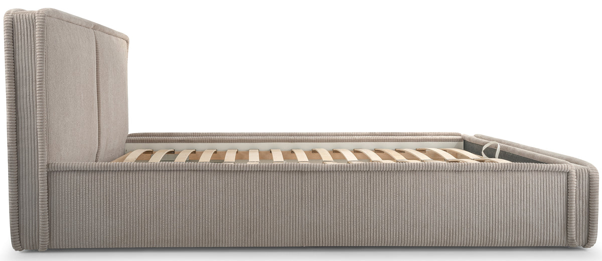 Polsterbett 180x200 cm Cordo mit Stauraum, Holzlattenrost, beige Cordstoff